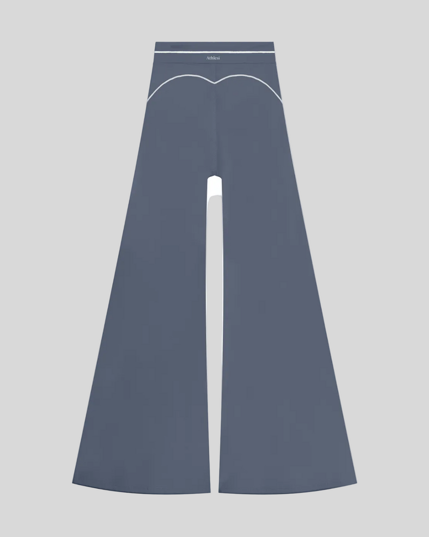 TrackLine Outline Flared Pants in Haze Blue back view showcasing the sculpting back seam and flared silhouette
