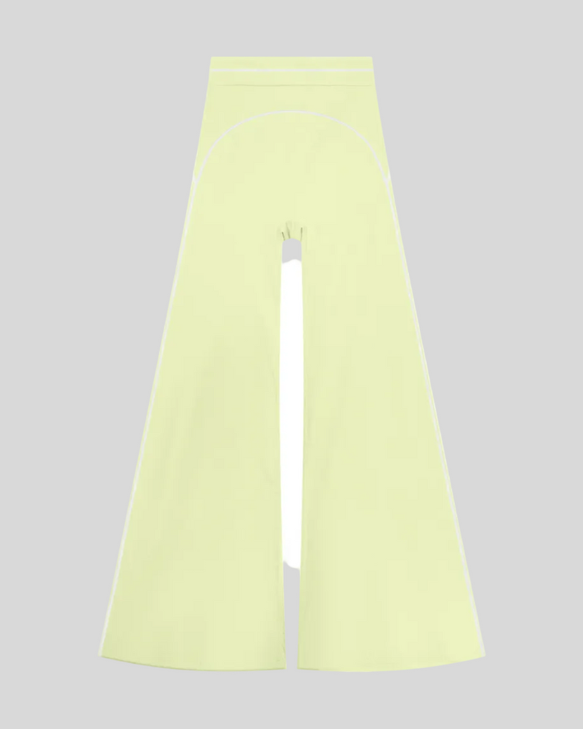 TrackLine Outline Flared Pants in Light Green front view featuring a high-rise waistband, contrast piping, and flared leg