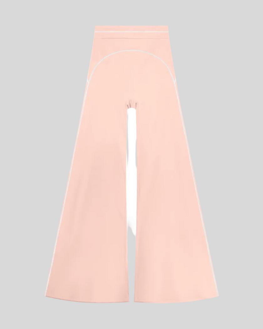 TrackLine Outline Flared Pants in Light Pink front view featuring a high-rise waistband, contrast piping, and flared leg