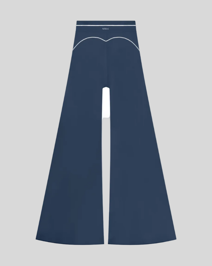 TrackLine Outline Flared Pants in Navy Blue back view showcasing the sculpting back seam and flared silhouette
