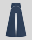 TrackLine Outline Flared Pants in Navy Blue front view featuring a high-rise waistband, contrast piping, and flared leg