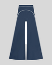TrackLine Outline Flared Pants in Navy Blue front view featuring a high-rise waistband, contrast piping, and flared leg