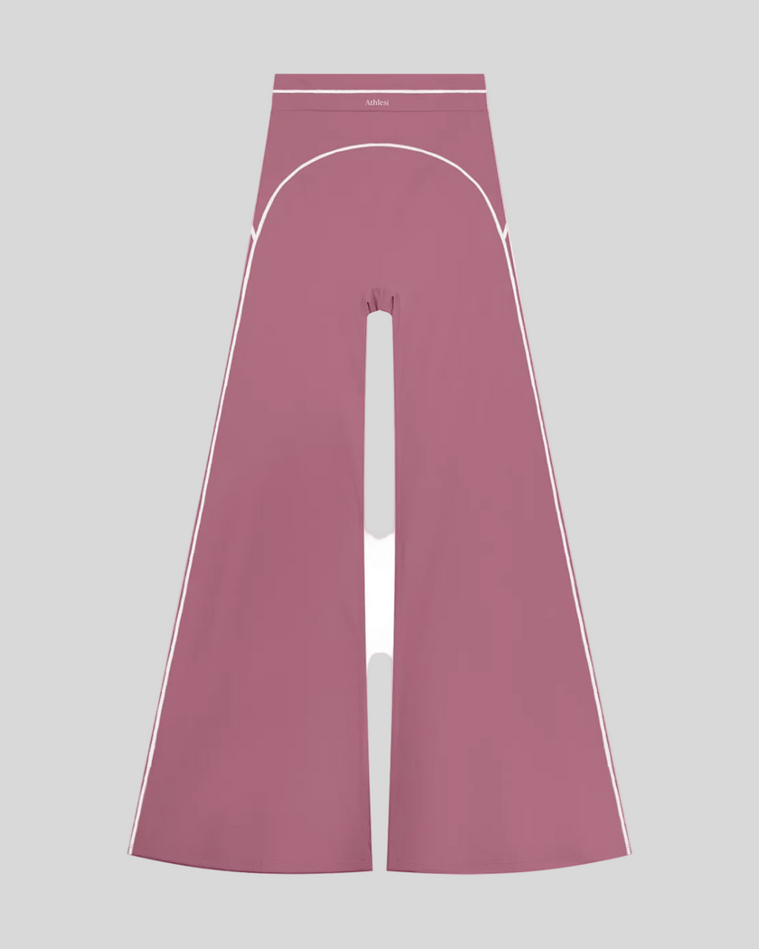 TrackLine Outline Flared Pants in Purple front view featuring a high-rise waistband, contrast piping, and flared leg