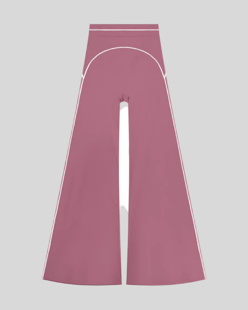 TrackLine Outline Flared Pants in Purple front view featuring a high-rise waistband, contrast piping, and flared leg