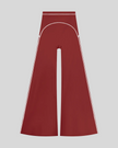 TrackLine Outline Flared Pants in Red front view featuring a high-rise waistband, contrast piping, and flared leg