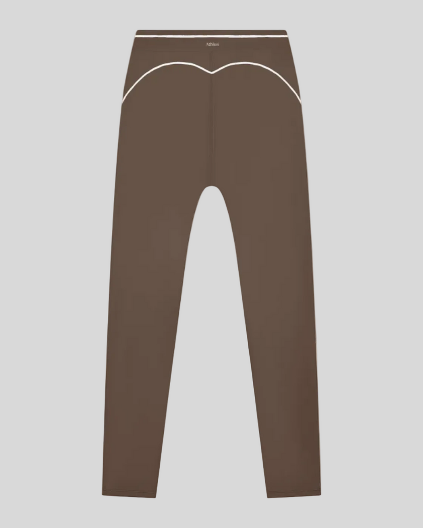 TrackLine Outline Leggings in Coffee back view showcasing the sculpting back seam and contrast piping