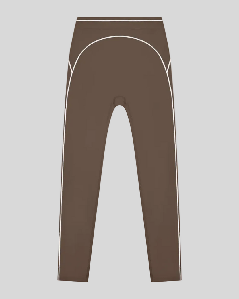TrackLine Outline Leggings in Coffee front view featuring a high-rise waistband and contrast piping