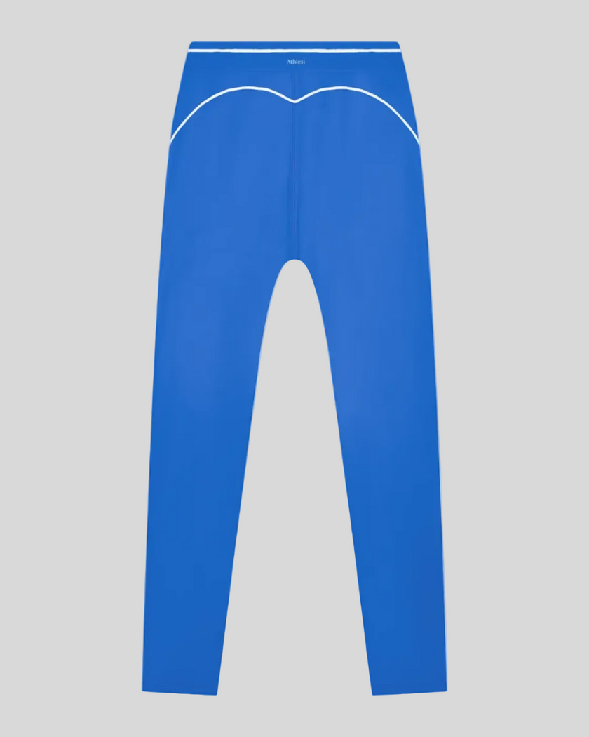 TrackLine Outline Leggings in Colorful Blue back view showcasing the sculpting back seam and contrast piping