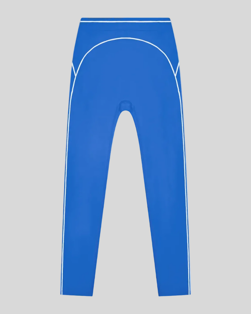 TrackLine Outline Leggings in Colorful Blue front view featuring a high-rise waistband and contrast piping