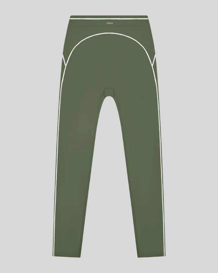 TrackLine Outline Leggings in Gra Green front view featuring a high-rise waistband and contrast piping