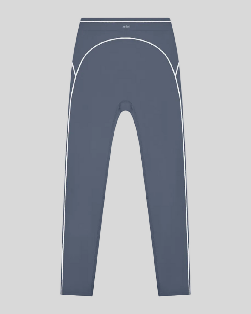 TrackLine Outline Leggings in Haze Blue front view featuring a high-rise waistband and contrast piping