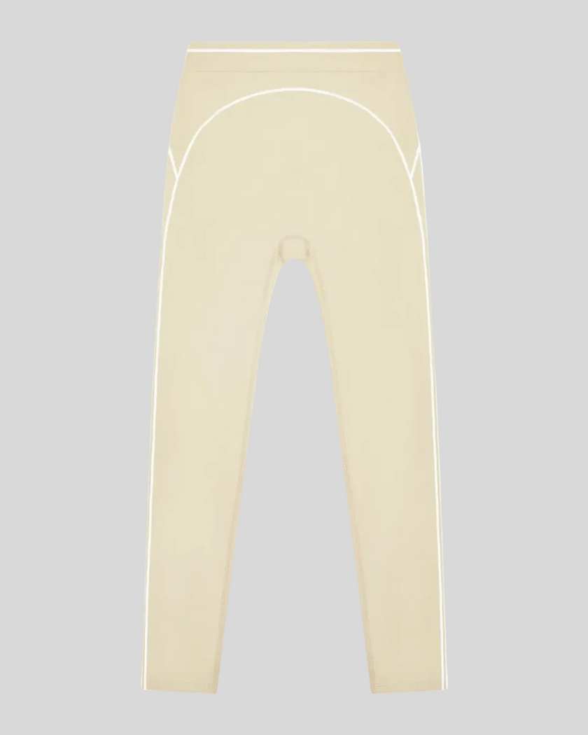 TrackLine Outline Leggings in Light Apricot front view featuring a high-rise waistband and contrast piping
