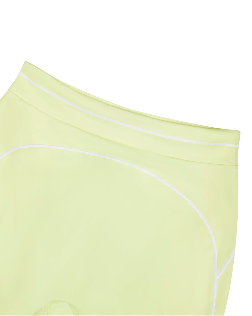 Close-up of the front high-rise waistband on the TrackLine Outline Leggings in Light Green