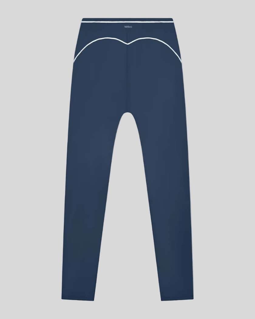TrackLine Outline Leggings in Navy Blue back view showcasing the sculpting back seam and contrast piping