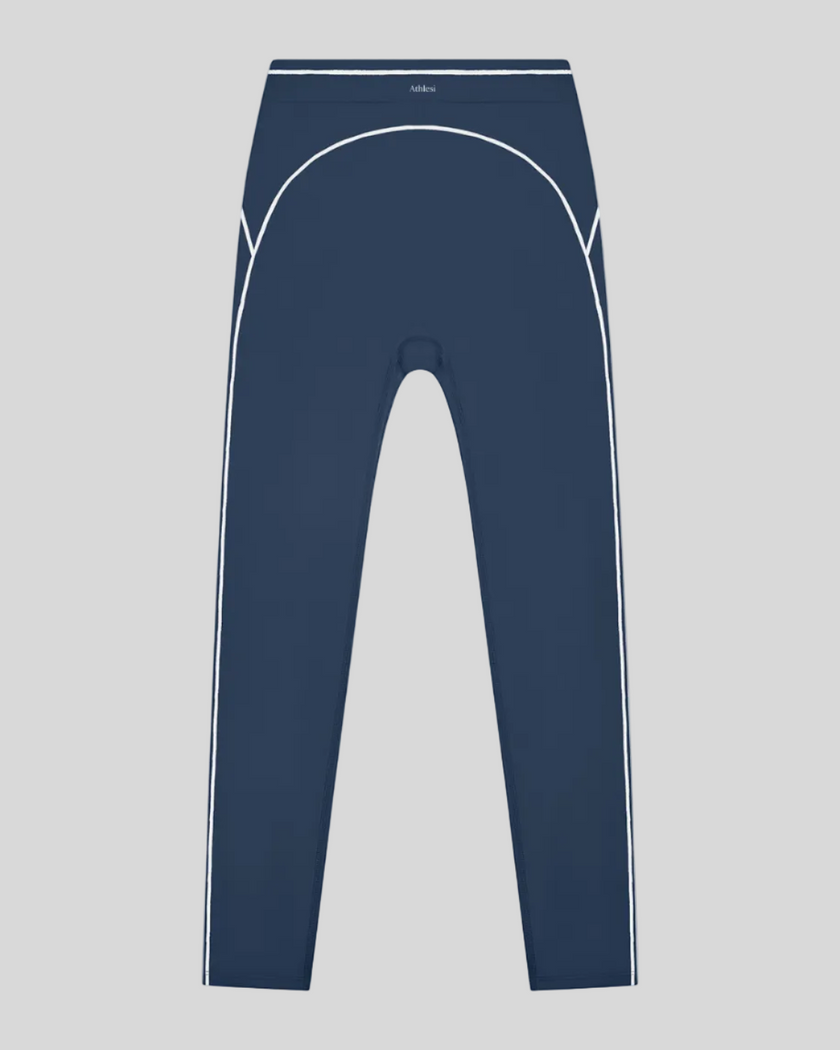 TrackLine Outline Leggings in Navy Blue front view featuring a high-rise waistband and contrast piping