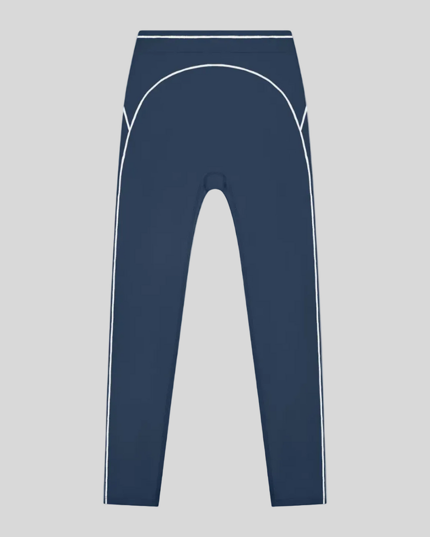 TrackLine Outline Leggings in Navy Blue front view featuring a high-rise waistband and contrast piping