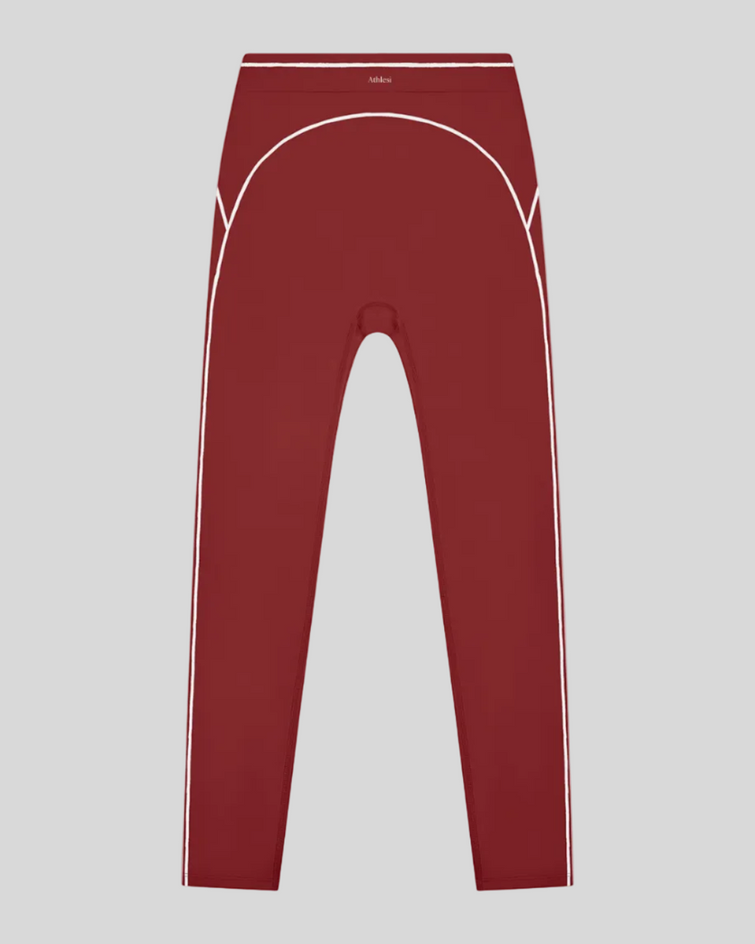 TrackLine Outline Leggings in Red front view featuring a high-rise waistband and contrast piping