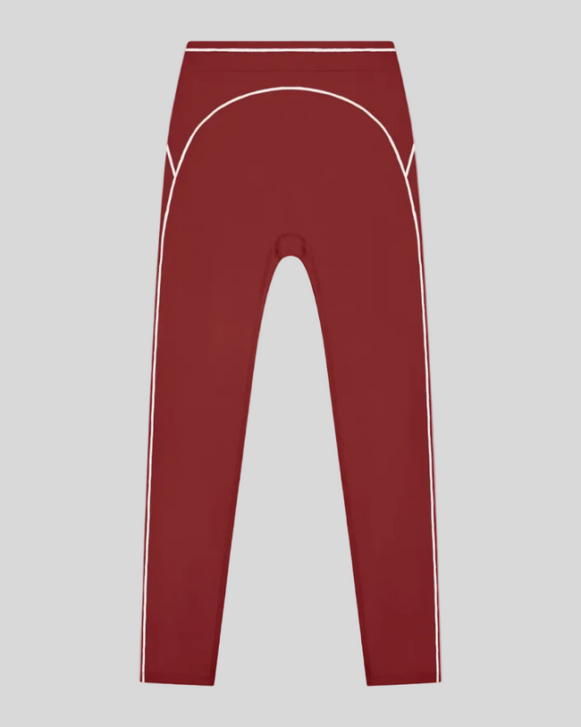 TrackLine Outline Leggings in Red front view featuring a high-rise waistband and contrast piping