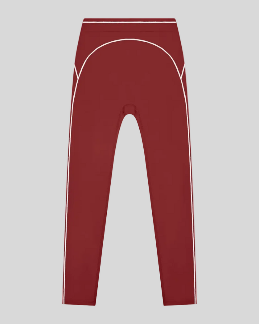 TrackLine Outline Leggings in Red front view featuring a high-rise waistband and contrast piping
