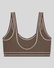 TrackLine Outline Sports Bra in Coffee back view showcasing the open scoop back design