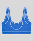 TrackLine Outline Sports Bra in Colorful Blue back view showcasing the open scoop back design
