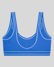 TrackLine Outline Sports Bra in Colorful Blue back view showcasing the open scoop back design