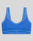 TrackLine Outline Sports Bra in Colorful Blue front view featuring contrast piping and a supportive fit