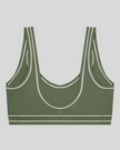 TrackLine Outline Sports Bra in Gray Green back view showcasing the open scoop back design