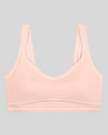 TrackLine Outline Sports Bra in Light Pink front view featuring contrast piping and a supportive fit