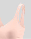 Side angle close-up of the TrackLine Outline Sports Bra in Light Pink highlighting its supportive silhouette