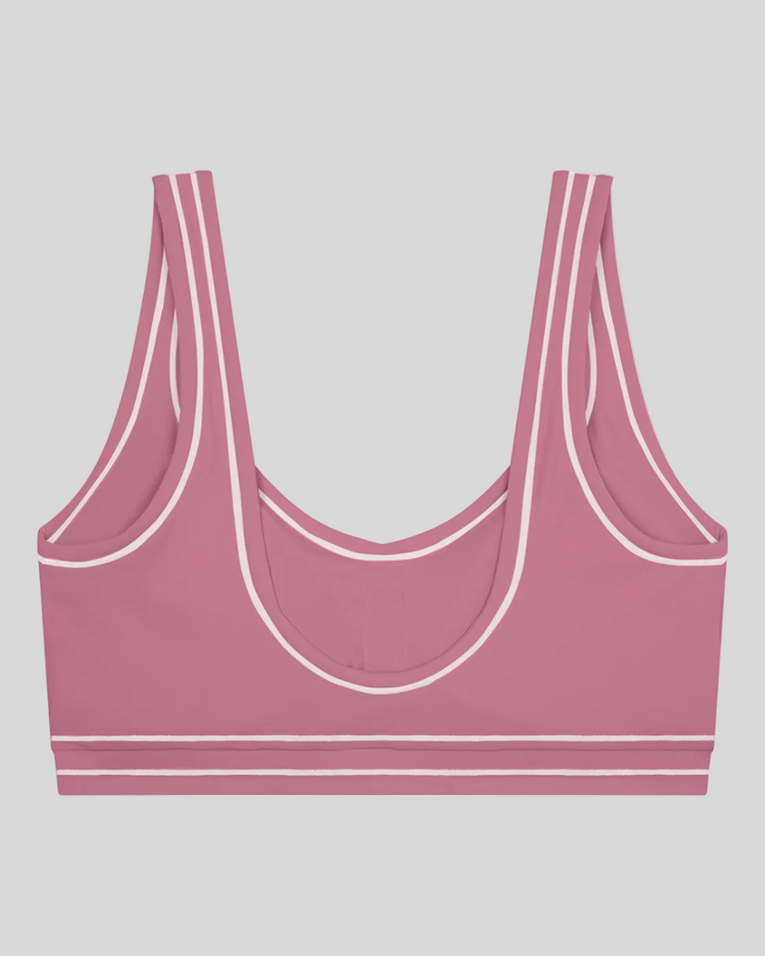 TrackLine Outline Sports Bra in Purple back view showcasing the open scoop back design