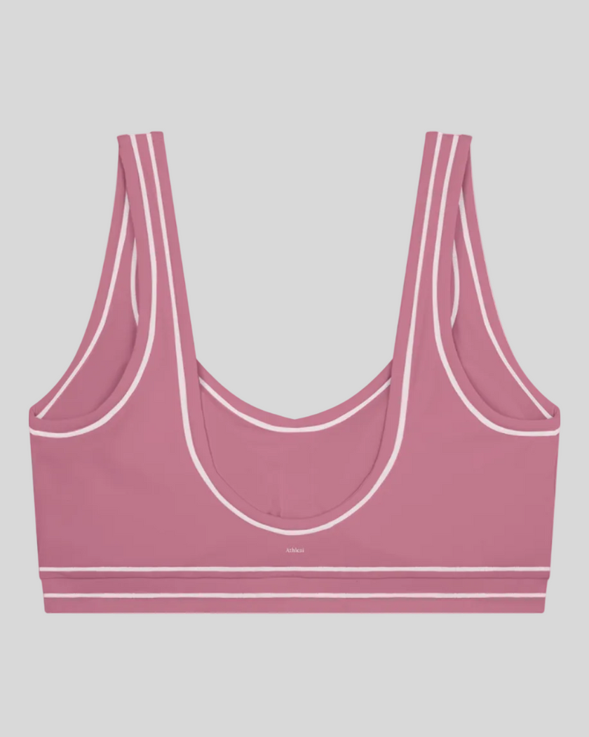 TrackLine Outline Sports Bra in Purple back view showcasing the open scoop back design