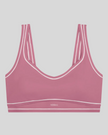 TrackLine Outline Sports Bra in Purple front view featuring contrast piping and a supportive fit