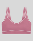 TrackLine Outline Sports Bra in Purple front view featuring contrast piping and a supportive fit