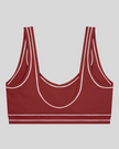 TrackLine Outline Sports Bra in Red back view showcasing the open scoop back design
