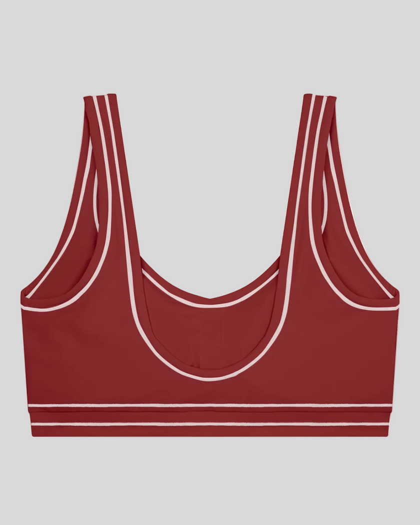 TrackLine Outline Sports Bra in Red back view showcasing the open scoop back design