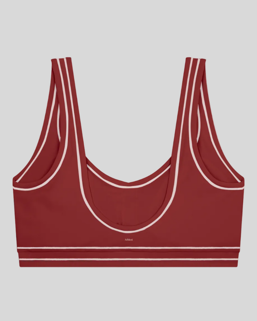 TrackLine Outline Sports Bra in Red back view showcasing the open scoop back design