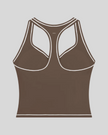 TrackLine Outline Tank Top in Coffee back view showcasing the racerback design and contrast piping