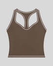 TrackLine Outline Tank Top in Coffee front view featuring a sleek silhouette with contrast piping