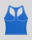 TrackLine Outline Tank Top in Colorful Blue back view showcasing the racerback design and contrast piping