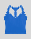 TrackLine Outline Tank Top in Colorful Blue front view featuring a sleek silhouette with contrast piping