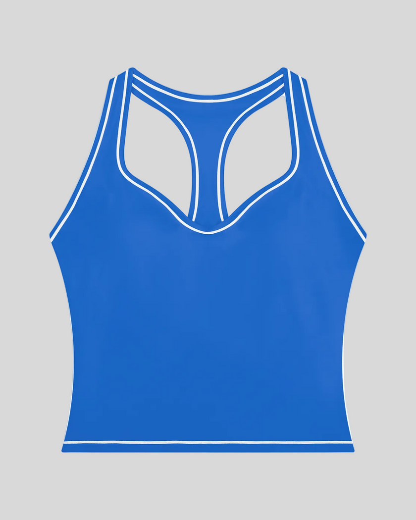 TrackLine Outline Tank Top in Colorful Blue front view featuring a sleek silhouette with contrast piping