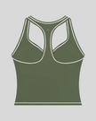 TrackLine Outline Tank Top in Gray Green back view showcasing the racerback design and contrast piping