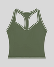 TrackLine Outline Tank Top in Gray Green front view featuring a sleek silhouette with contrast piping
