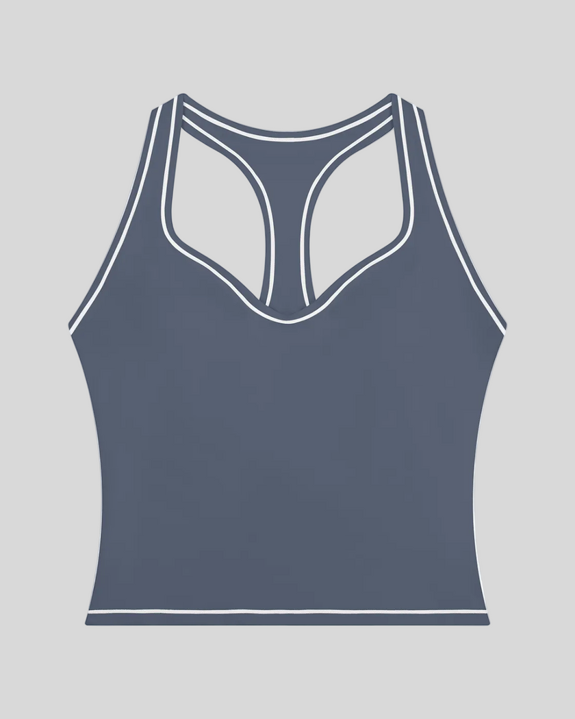 TrackLine Outline Tank Top in Haze Blue front view featuring a sleek silhouette with contrast piping