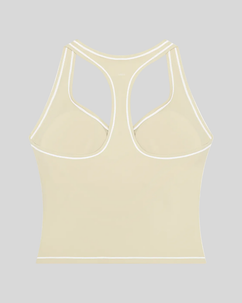 TrackLine Outline Tank Top in Light Apricot back view showcasing the racerback design and contrast piping