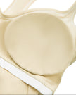 Interior removable chest padding detail of the TrackLine Outline Tank Top in Light Apricot