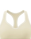 Close-up of the neckline and contrast piping on the TrackLine Outline Tank Top in Light Apricot