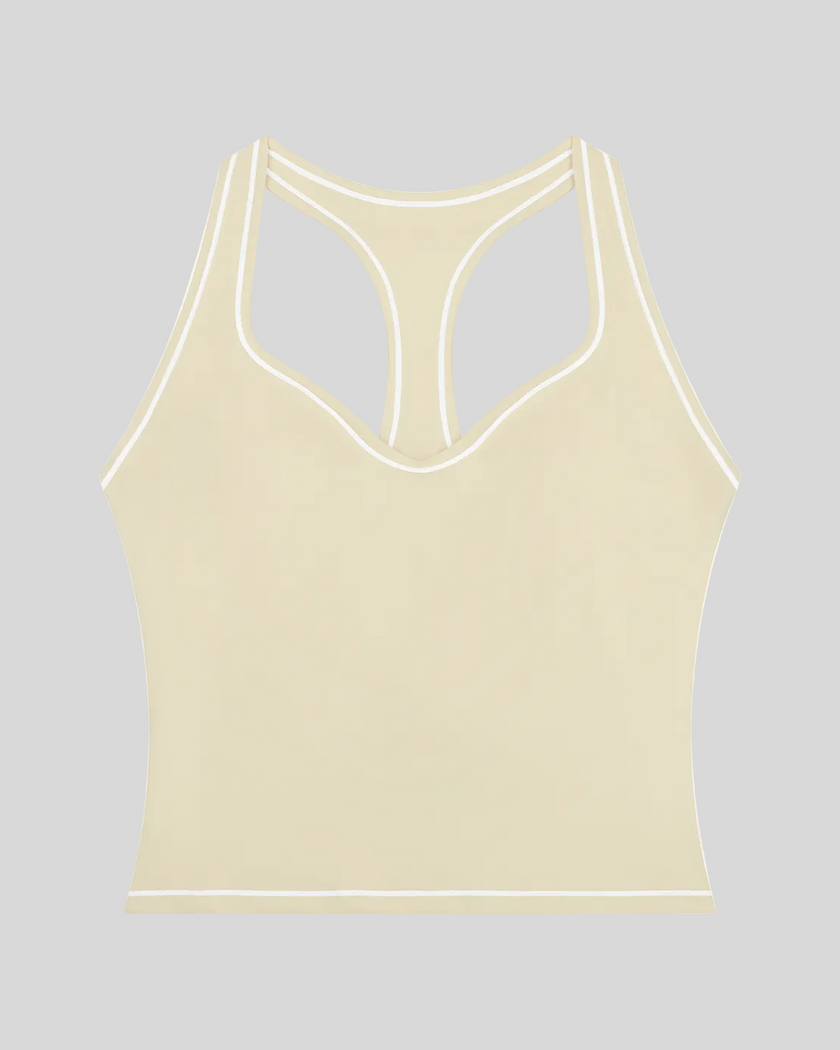 TrackLine Outline Tank Top in Light Apricot front view featuring a sleek silhouette with contrast piping