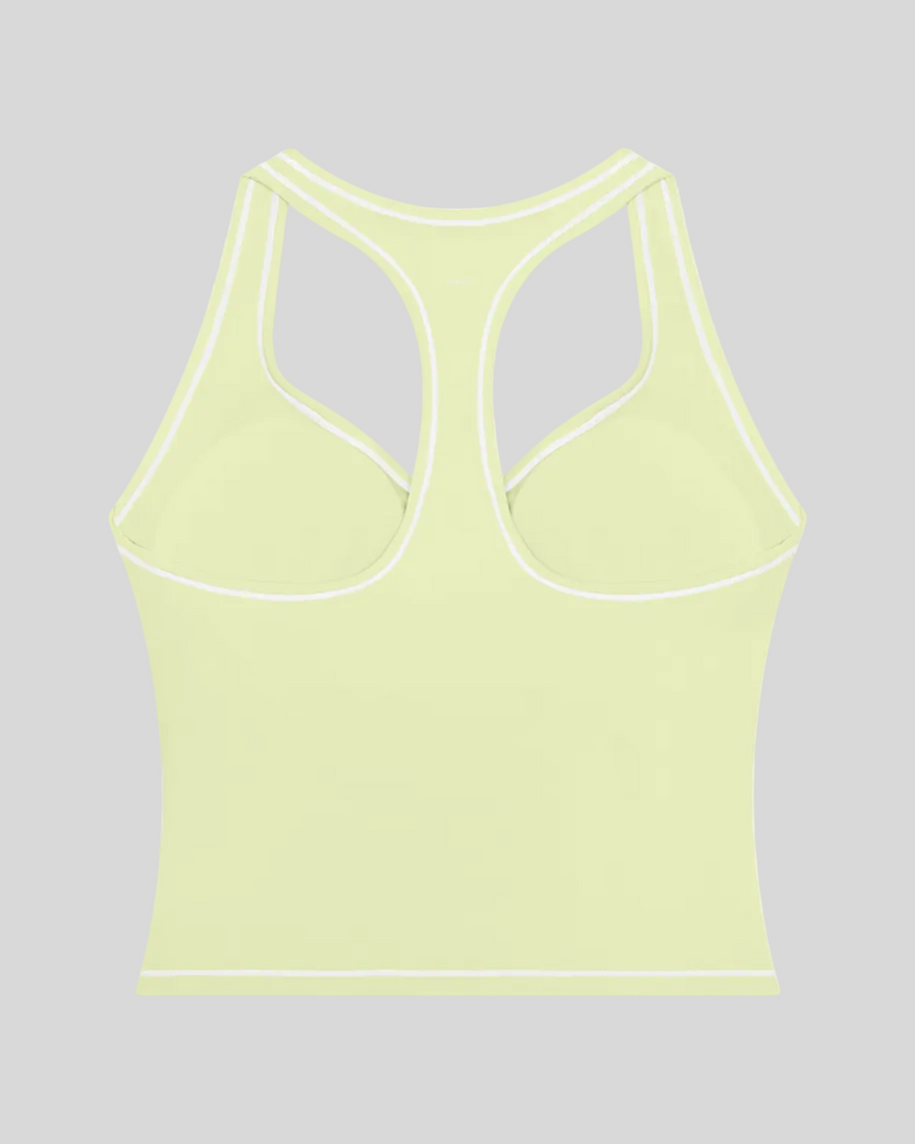 TrackLine Outline Tank Top in Light Green back view showcasing the racerback design and contrast piping